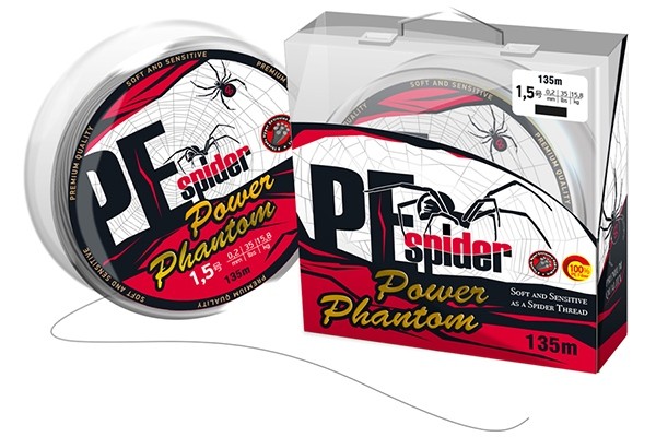 Шнур Power Phantom 8x, PE Spider, 135м, темно-серый #1,5  0,2 мм, 15,8 кг
