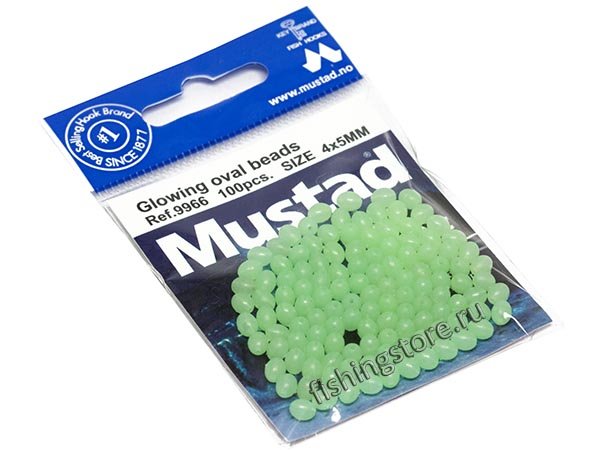 Бусинки светонакопительные овальные Mustad 9966 - 4х5 мм (пластиковые)