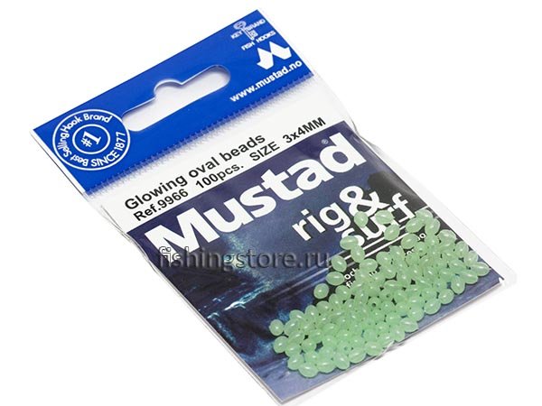 Бусинки светонакопительные овальные Mustad 9966 - 3х4 мм (пластиковые)