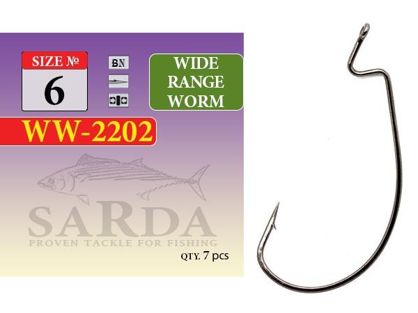 Крючки офсетные Sarda WW-2202 Wide Range Worm № 6 (8 шт)