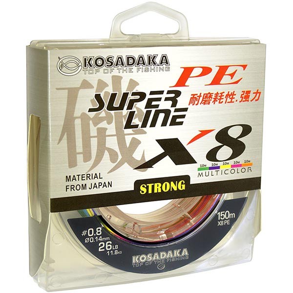Плетеный шнур Kosadaka Super Line PE X8 - 1.2 (0.18 мм), 150 м (Multicolor)