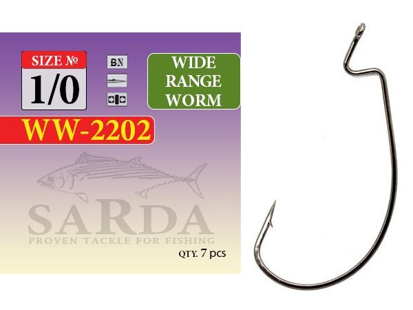 Крючки офсетные Sarda WW-2202 Wide Range Worm № 1/0 (7 шт)