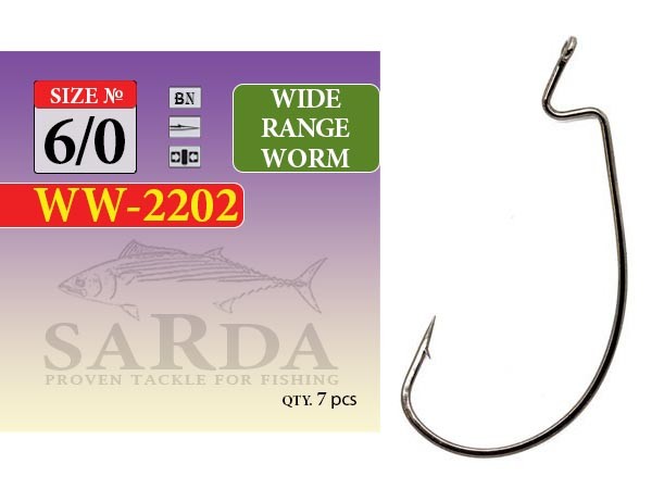 Крючки офсетные Sarda WW-2202 Wide Range Worm № 6/0 (3 шт)