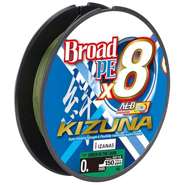 Шнур плетеный Owner Kizuna X8 Broad PE - 0.10 мм (135 м, Green)
