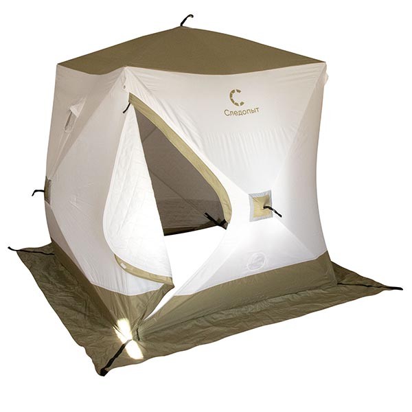 Палатка зимняя куб Следопыт Premium (2.1 х 2.1 м, Oxford 240D, 3 слоя, оливково / белый)