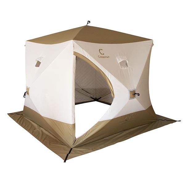 Палатка зимняя куб Следопыт Premium (2.4 х 2.4 м, Oxford 240D, 3 слоя, оливковый / белый)