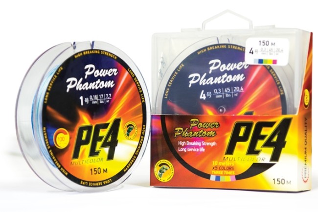 Шнур Power Phantom PE4, 150м, 5 цветов #1,2, 0,18 мм, 8,6 кг