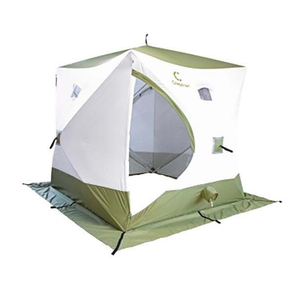 Палатка зимняя куб Следопыт Premium Long (2.35 х 2.0 м, Oxford 240D, 3 слоя, оливково / белый)