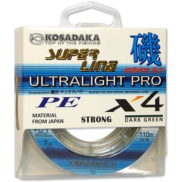 Плетеный шнур Kosadaka Super Line PE X4 ULTRALIGHT PRO - 0.08 мм, 110 м (Dark Green)